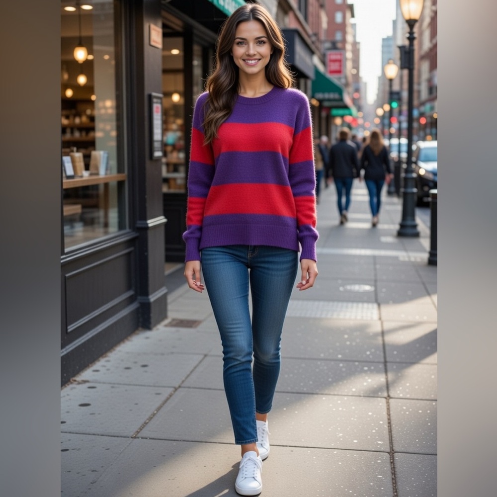 Banana Republic Purple and Red Striped Crewneck Sweater wool/acrylic/nylon
A6